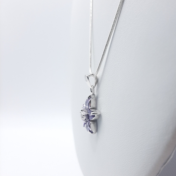 Amethyst Purple CZ Flower Pendant Necklace - Picture 4 of 6
